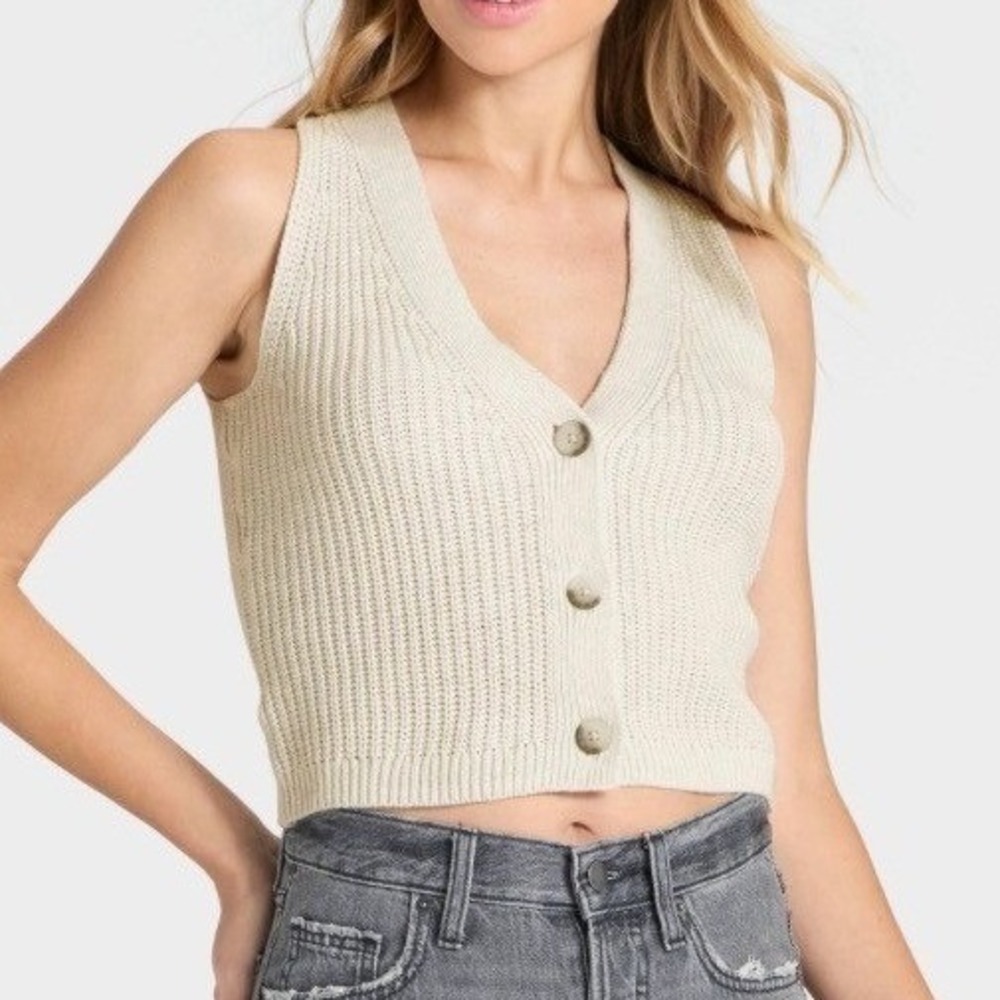 Universal Thread Womens XXL GrayButton Front 100% Cotton Sweater Vest NEW